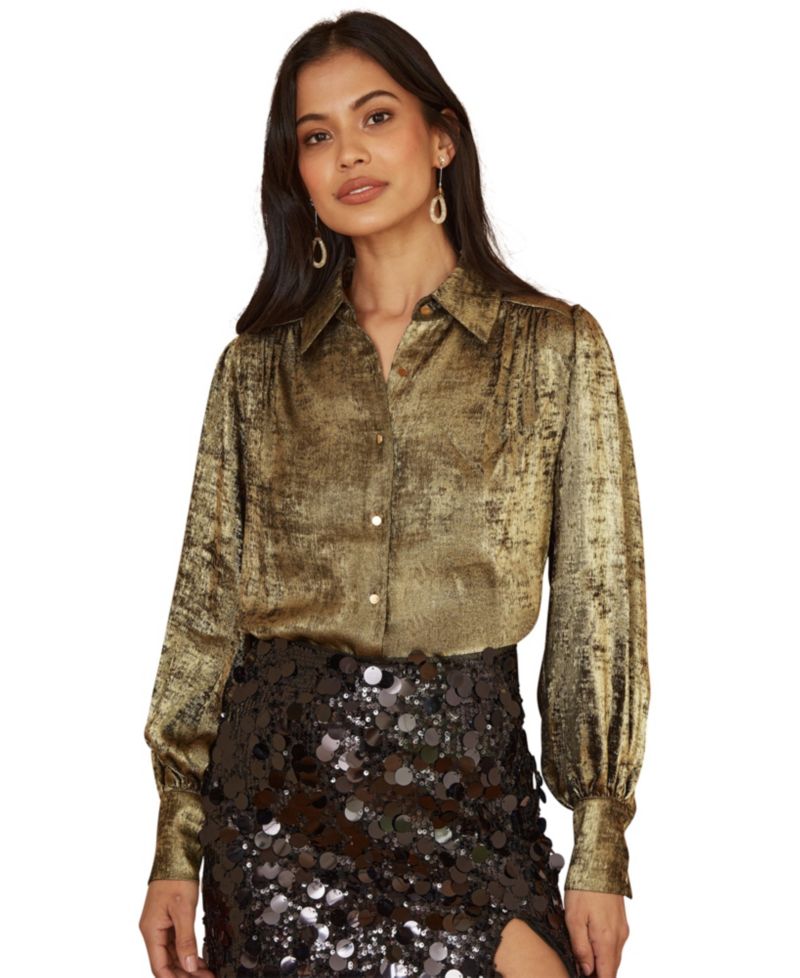 Women's Metallic Relaxed Balloon Sleeve Shirt