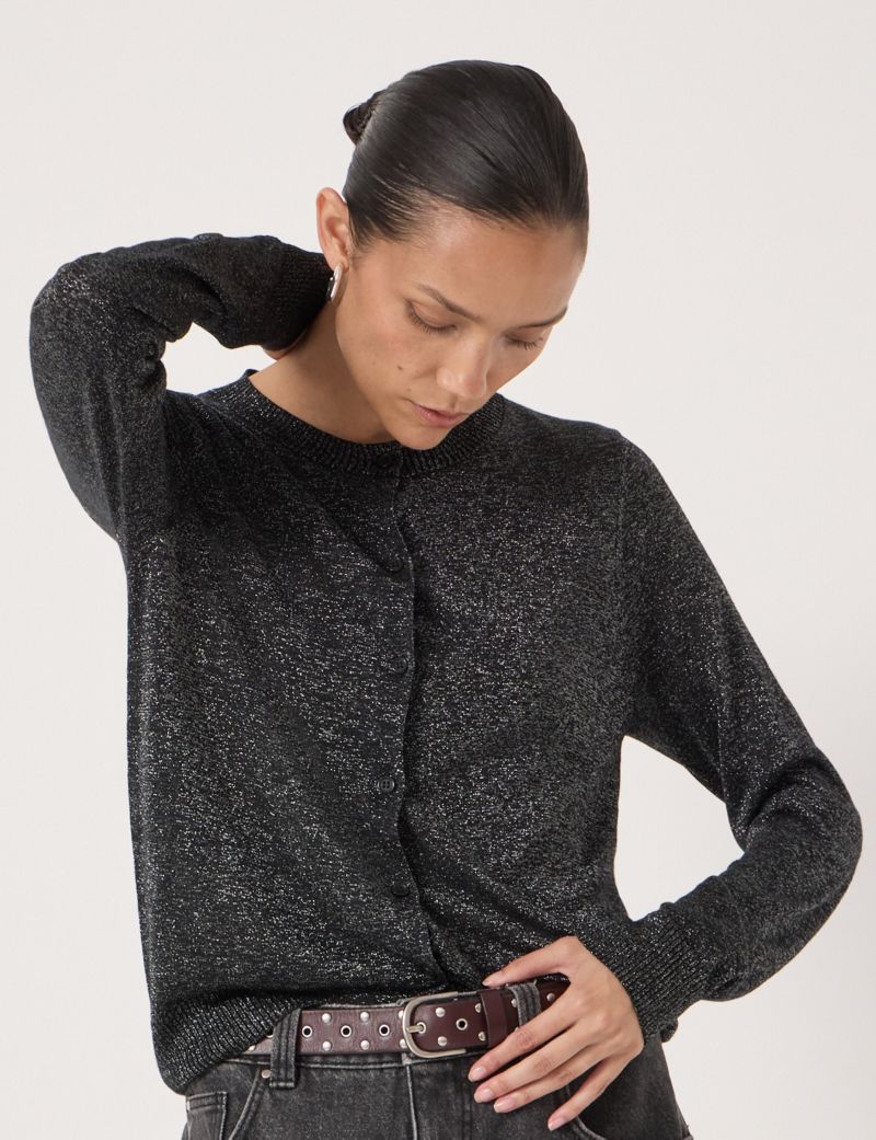 Women's Crew Neck Slim Fit Metallic Cardigan