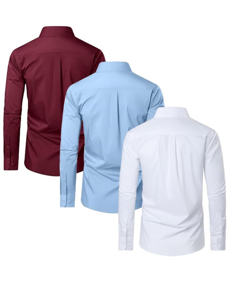 Men's Long Sleeve Classic Dress Shirt- 3 Pack