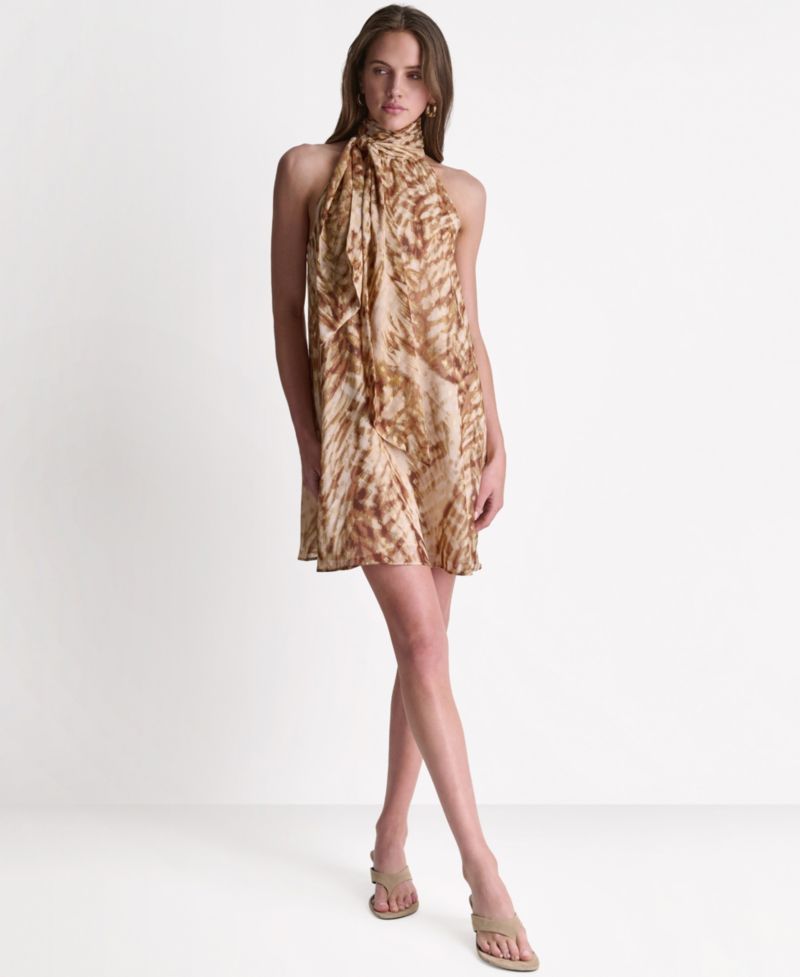 Women's High Halter Neck Scarf Detail Dress