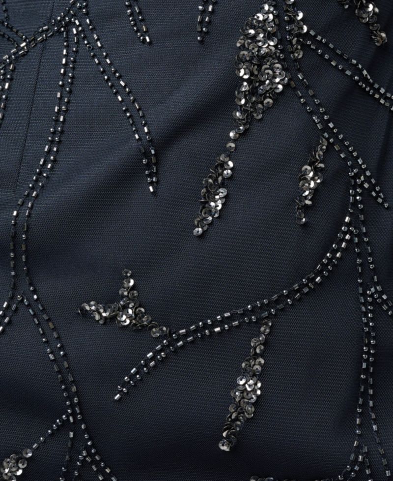 Women's Bead Mesh Illusion Boat Neck Gown