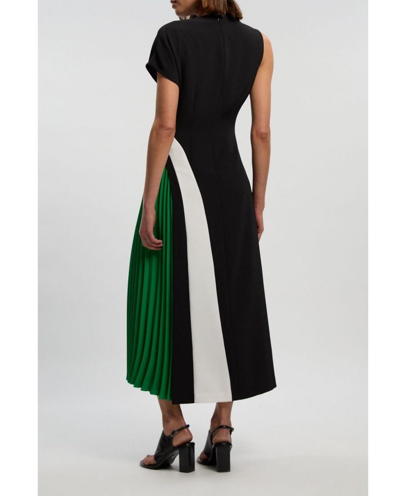 Women's Block Pleated Midi Dress