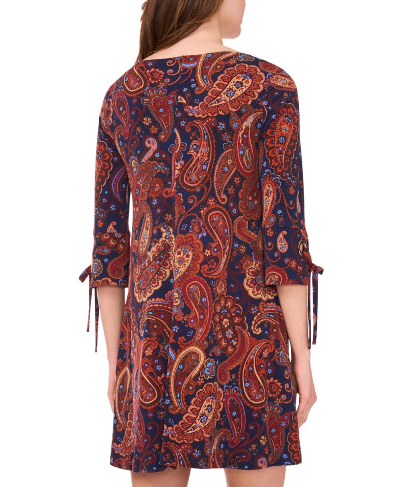 Petite Crewneck 3/4-Length-Sleeve Printed Dress