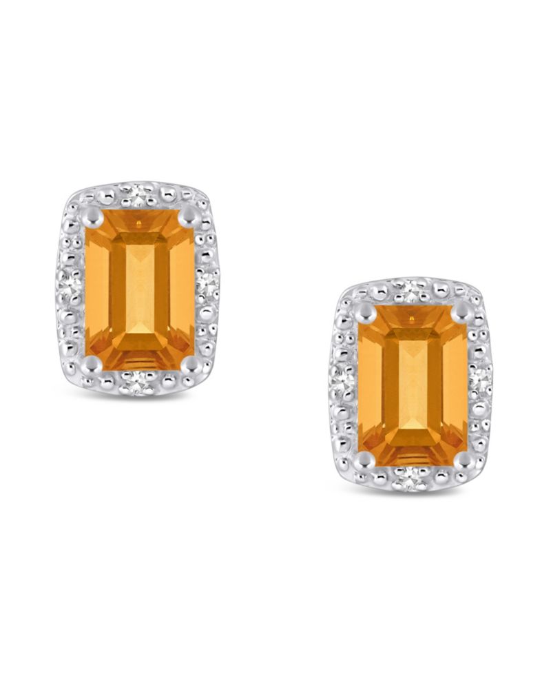 Gemstone and Diamond Accent Stud Earrings in Sterling Silver