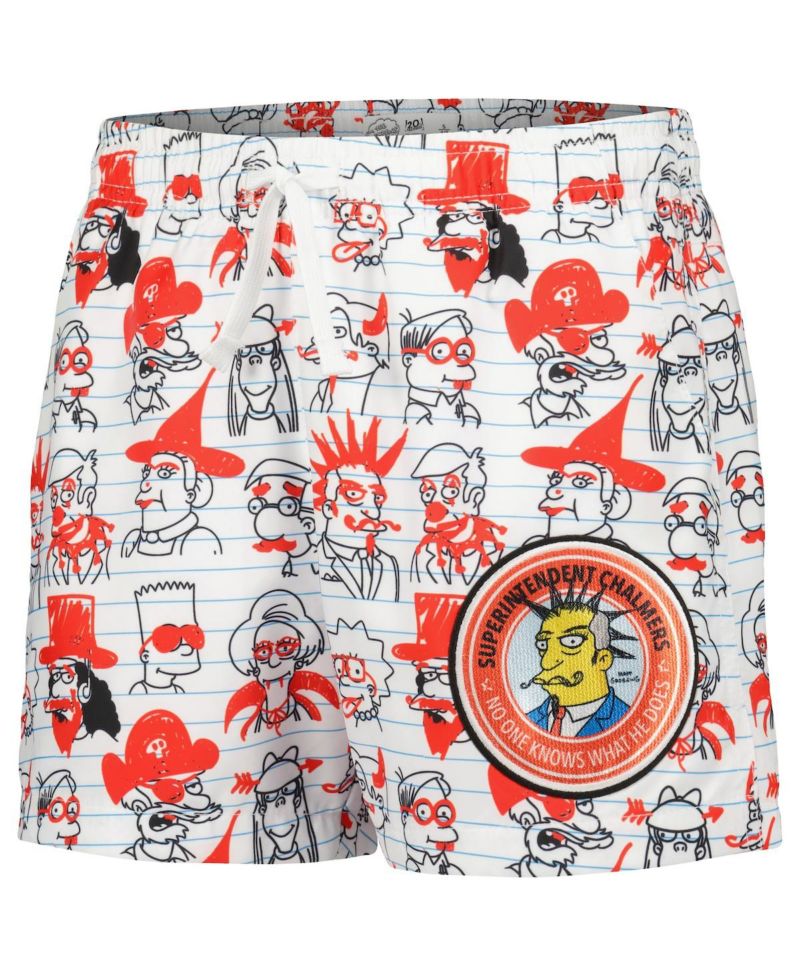 Big Boys and Girls White The Simpsons Bart School Doodles Shorts