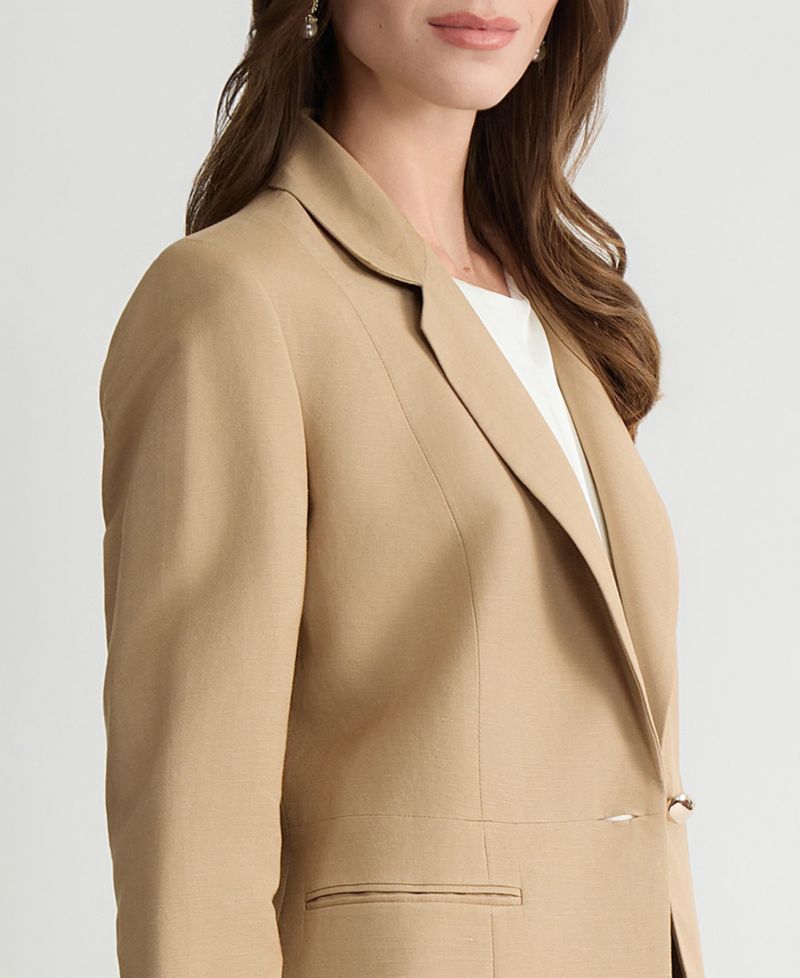 Women's Linen Notched Collar One-Button Blazer, Regular & Petite
