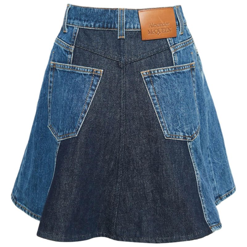 Women's Blue Denim Dual Tone Pleated Mini Skirt