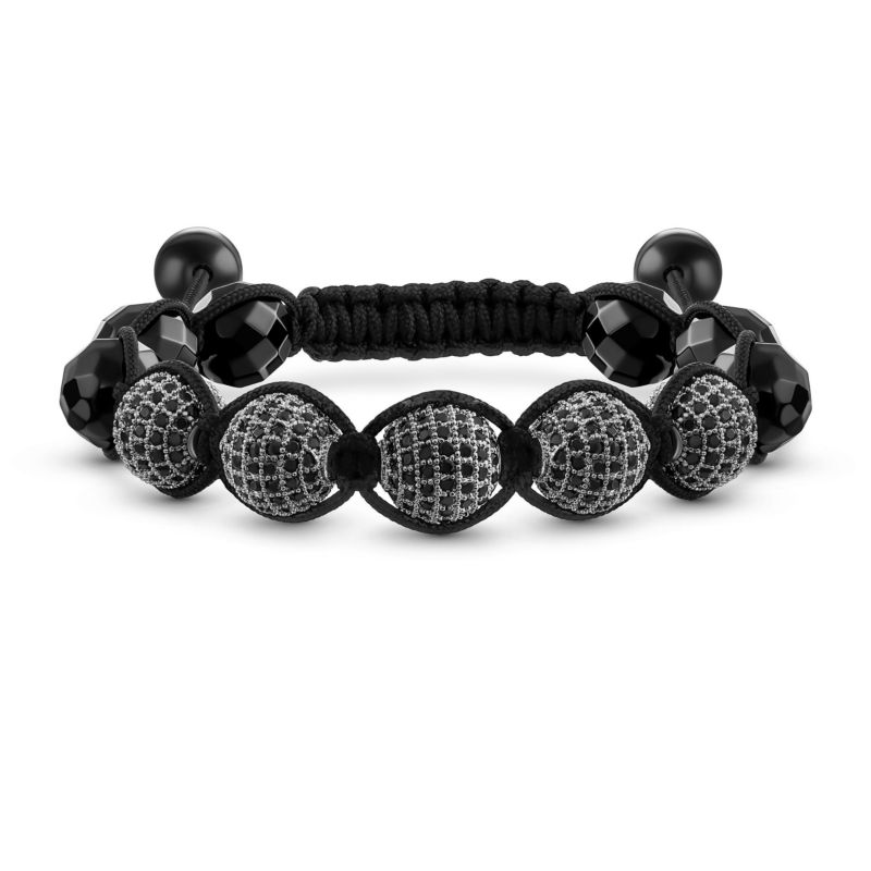 Black White Crystal Ball Shamballa Inspired Bolo Bracelet 12MM Adjustable
