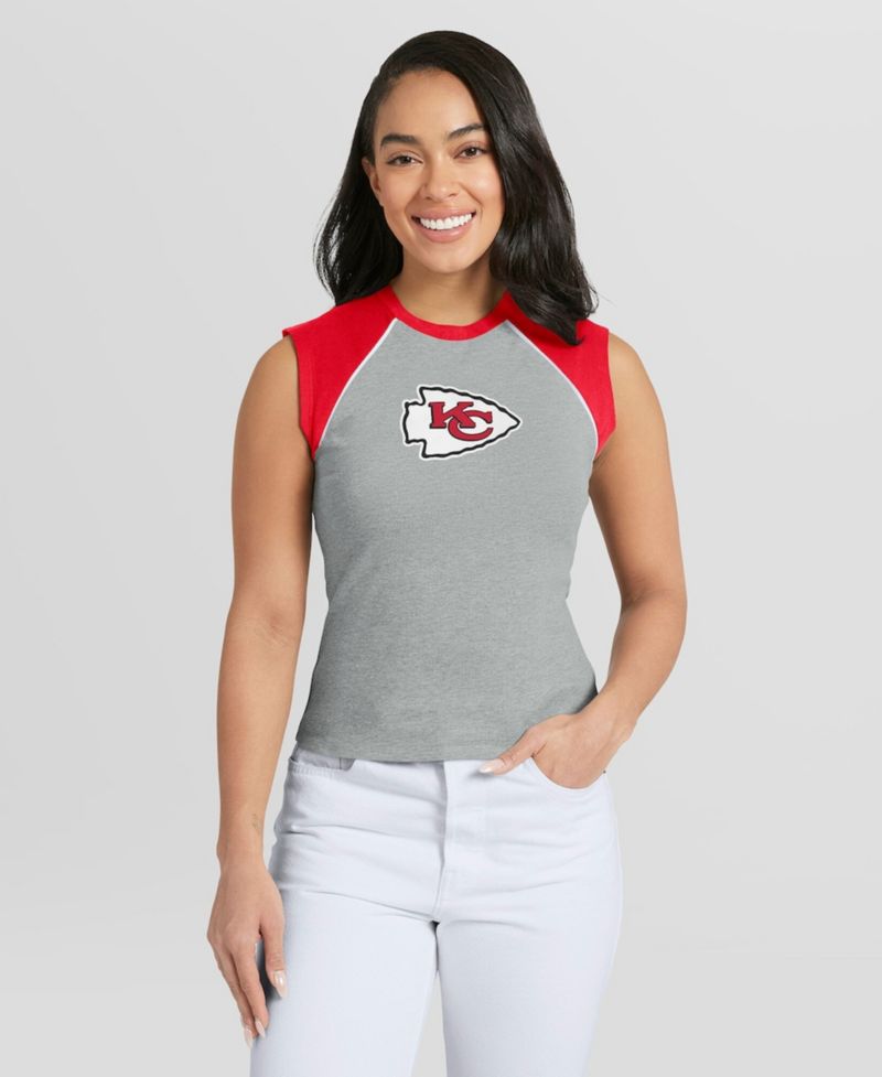 Women's Gray Kansas City Chiefs Cropped Raglan Tank Top