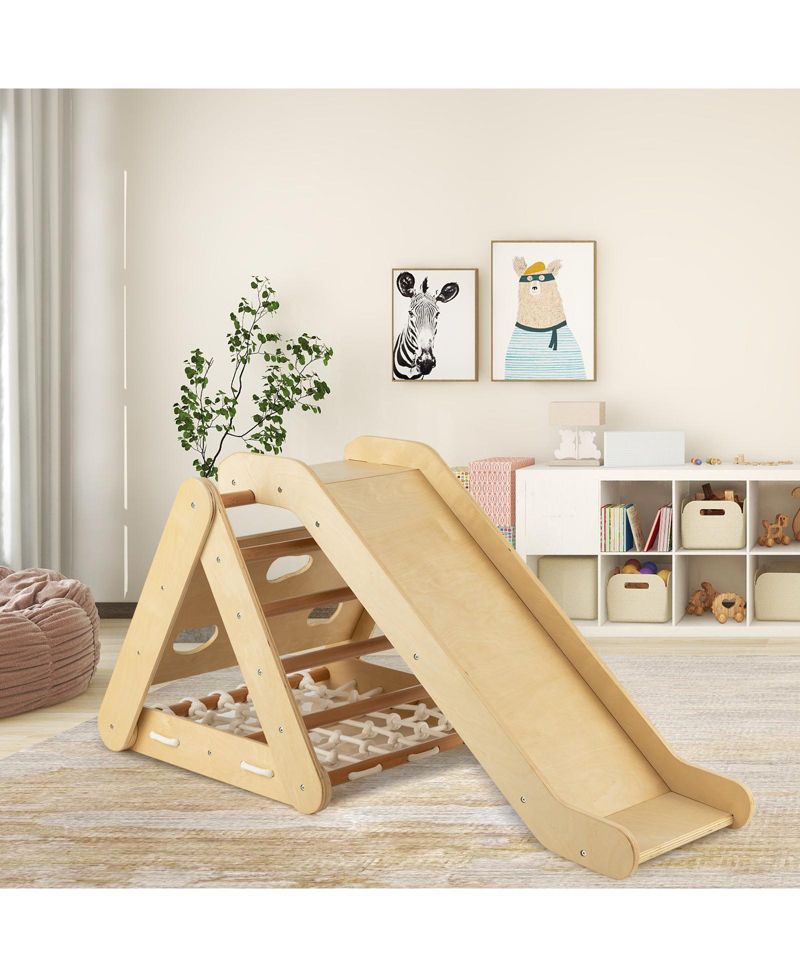 3-Side Triangle Climber with Sliding Board and Climbing Net