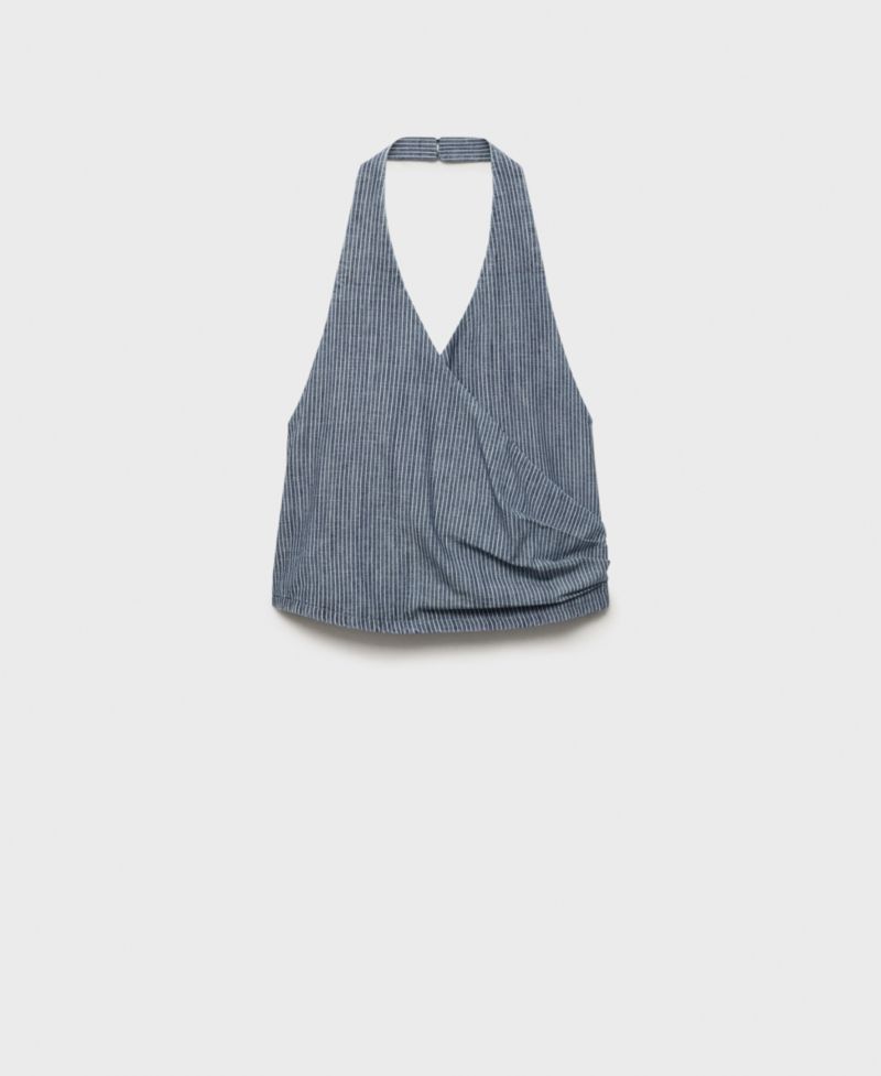 Women's Striped Crossover Denim Top
