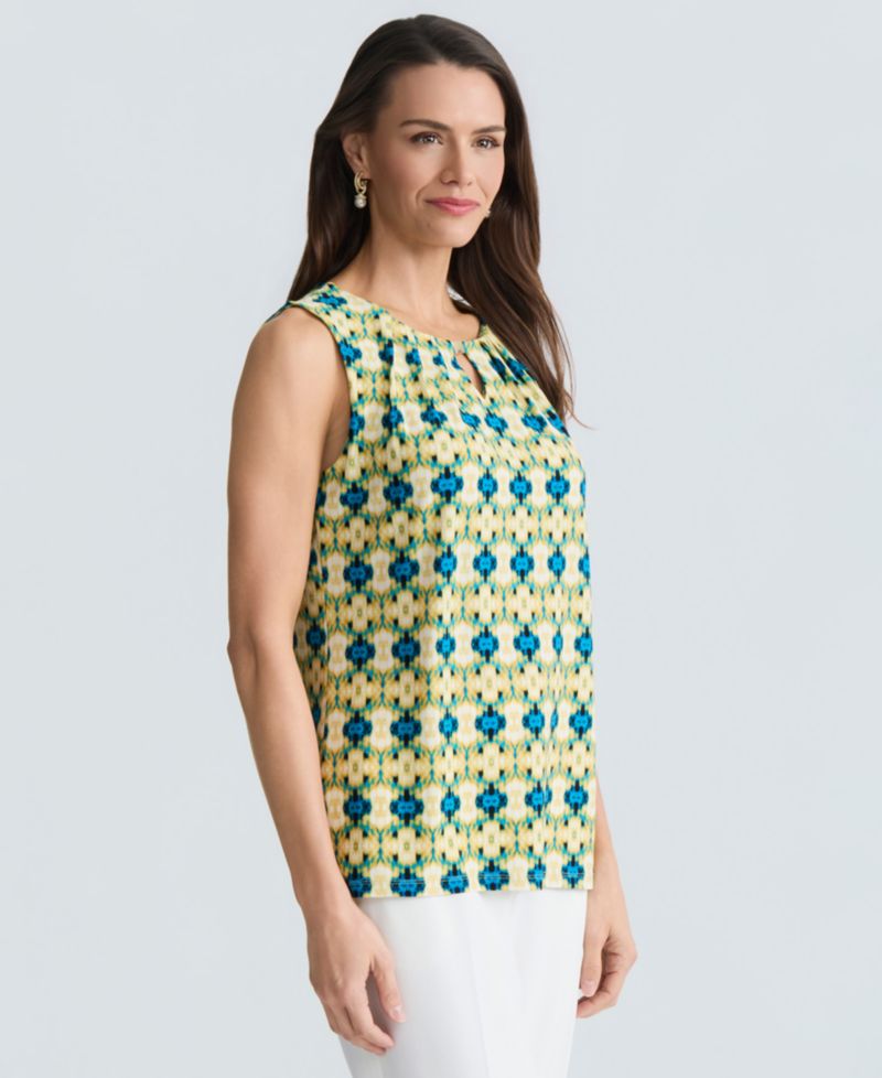 Women's Printed Sleeveless Keyhole Top, Regular & Petite