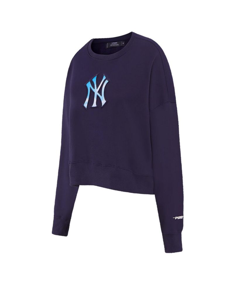 Women's Navy New York Yankees Painted Sky Pullover Sweatshirt