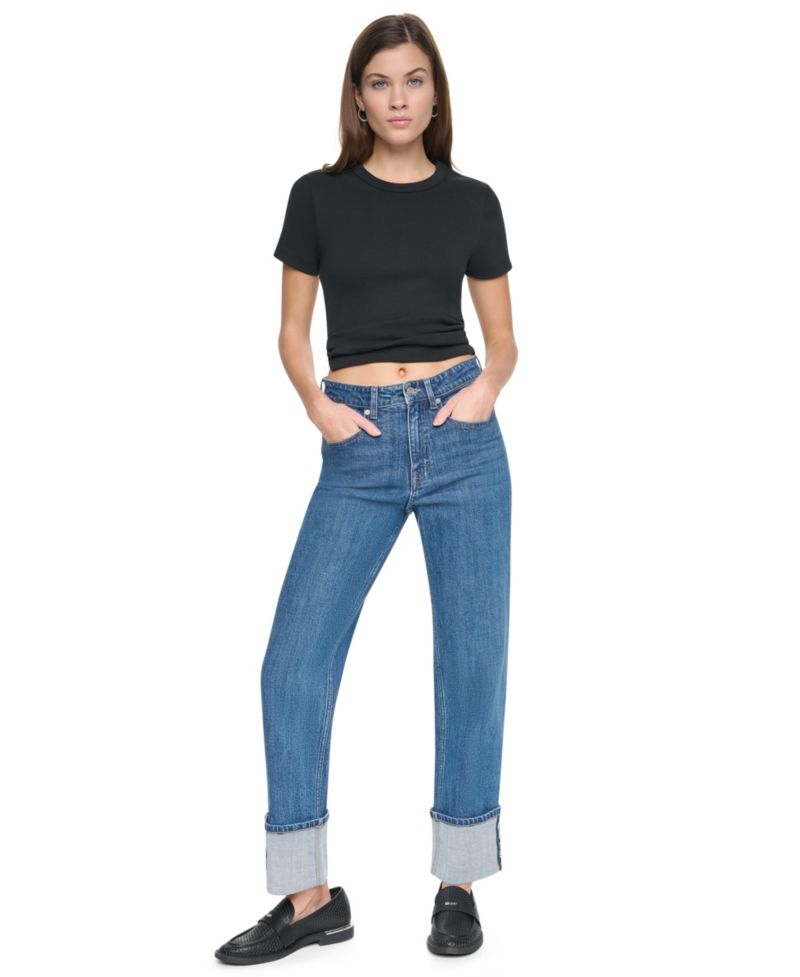 Women's High-Rise Straight-Leg Logo-Tape Jeans