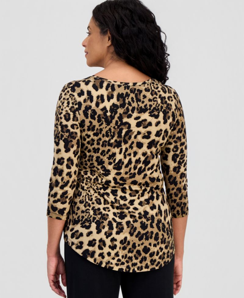 Women's Printed Scoop-Neck 3/4-Sleeve Top