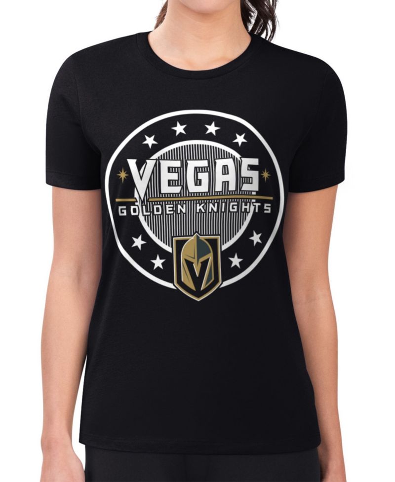 Women's Black Vegas Golden Knights Super-Slim Lightweight Pinstripe Circle Graphic T-Shirt