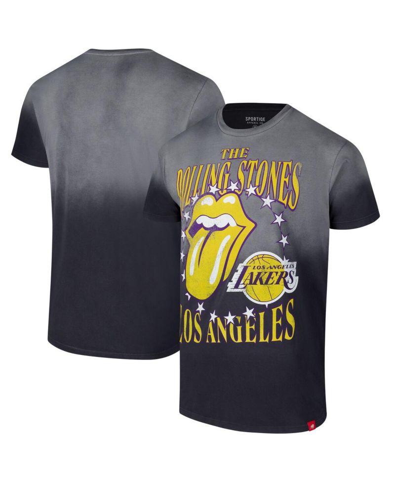 Men's and Women's Gray Rolling Stones x Los Angeles Lakers Bingham Collab T-Shirt
