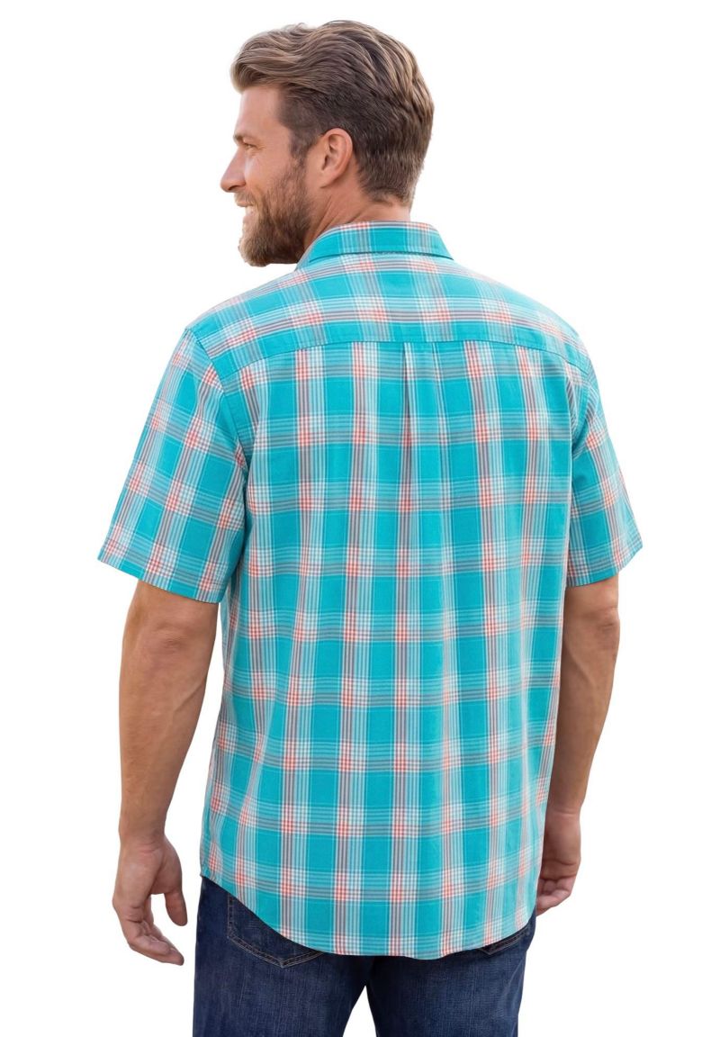 Tall Plaid Wrinkle-Resistant Short Sleeve Button Down