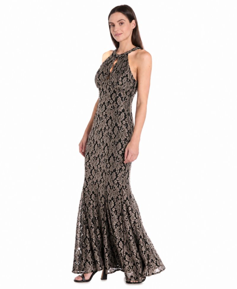 Women's Glitter Lace Halter Gown