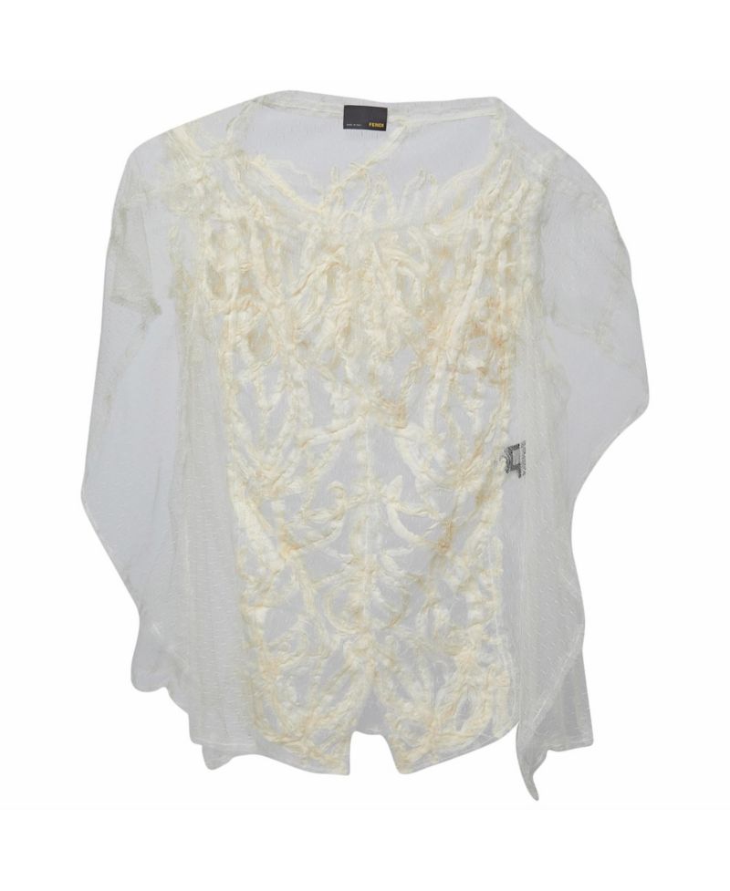 Women's Sheer Tulle Cape Top with Textured Embroidery