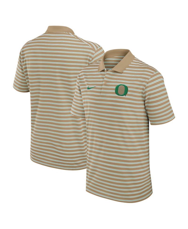 Men's Tan Oregon Ducks Athletic Prep Striped Performance Polo Shirt