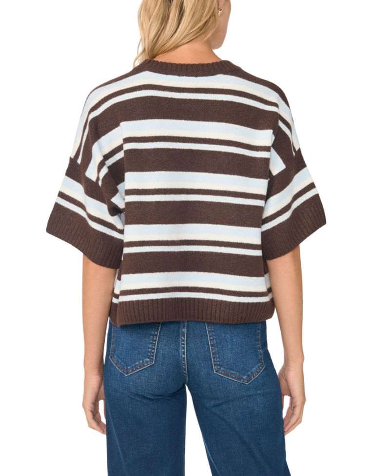 Women's 3/4-Sleeve Oversized Exposed-Seam Crewneck Sweater