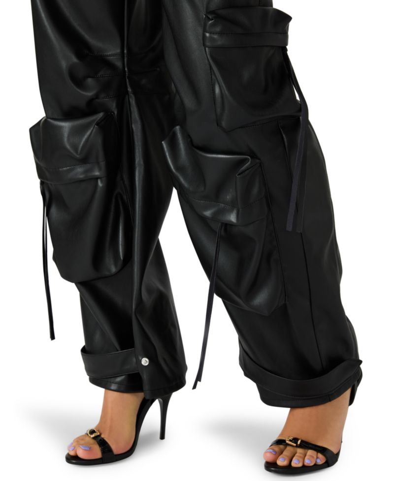 Women's Vegan Leather Duo Faux Leather Baggy Fit Duo Pants