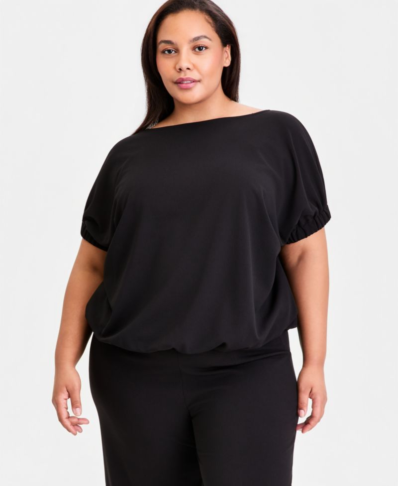 Plus Size Boat-Neck Dolman-Sleeve Top