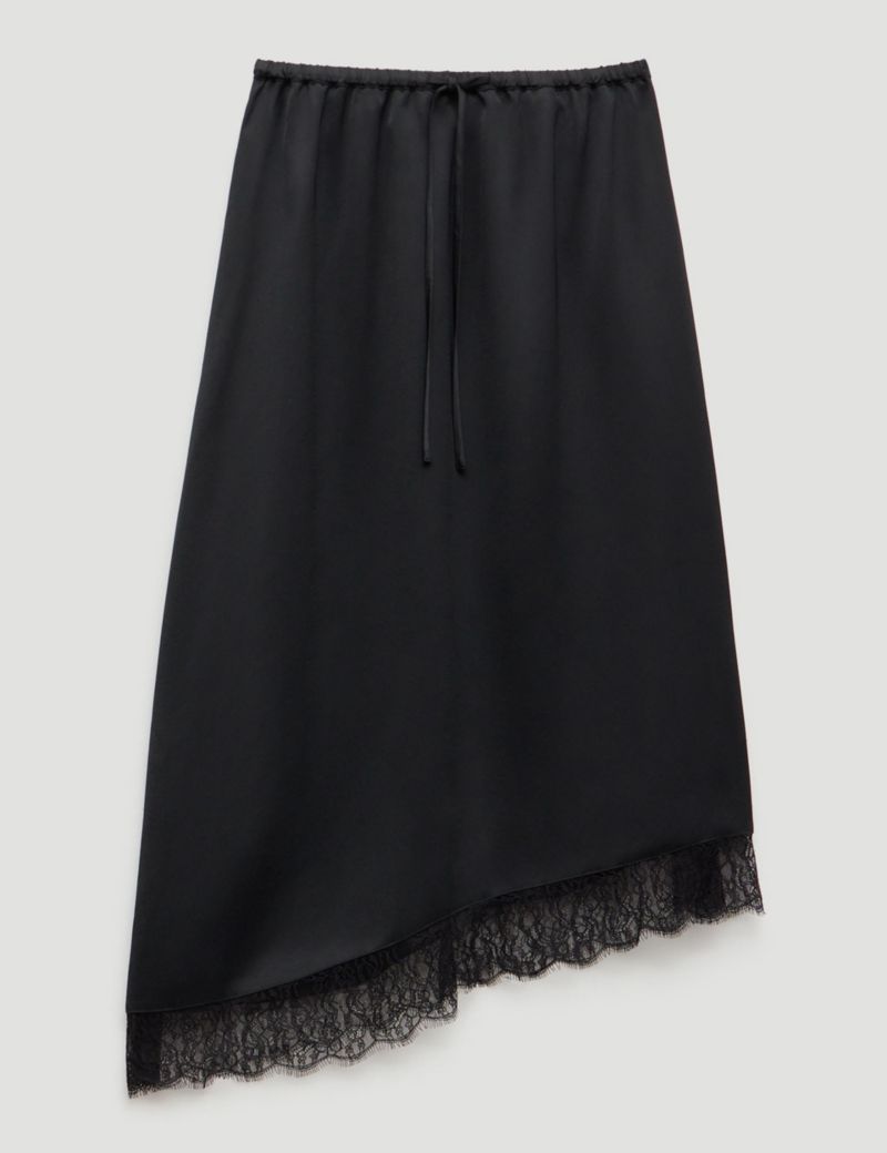 Women's Satin Asymmetric Lace Trim Skirt