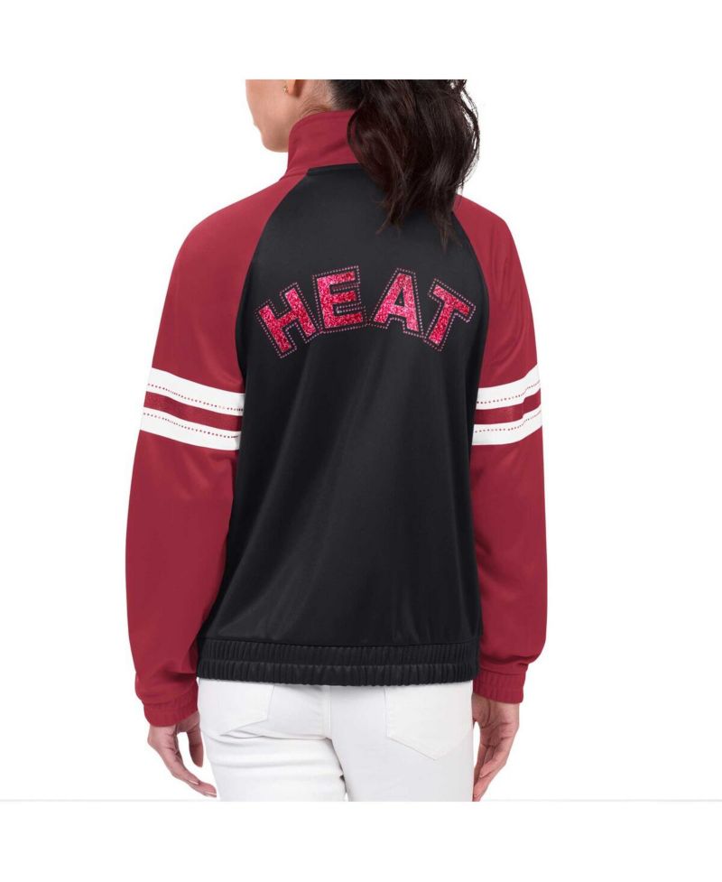 Women's Black Miami Heat Main Player Raglan Rhinestone Full-Zip Track Jacket
