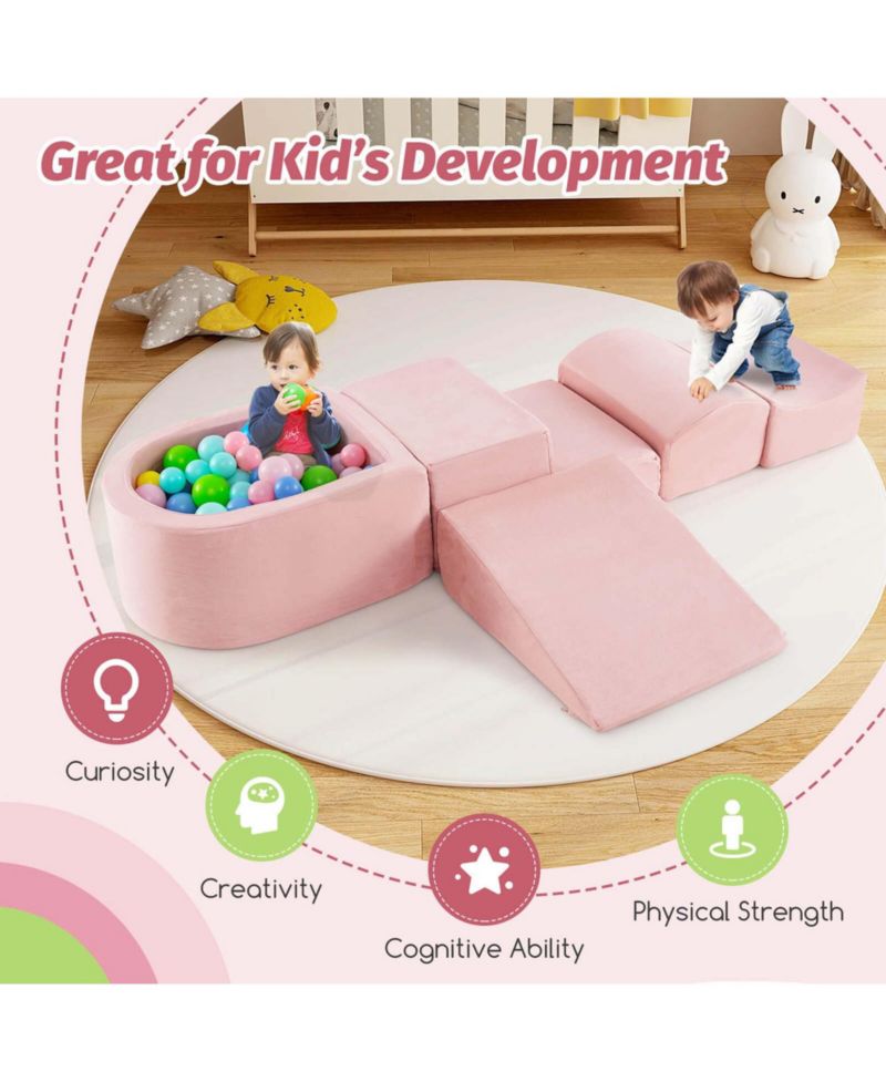 5PCS Climb and Crawl Playset with Ball Pit for Kids Zippers for