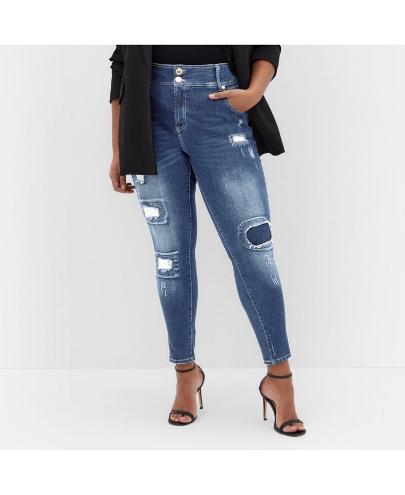 Plus Size Patched Apple Skinny Jean