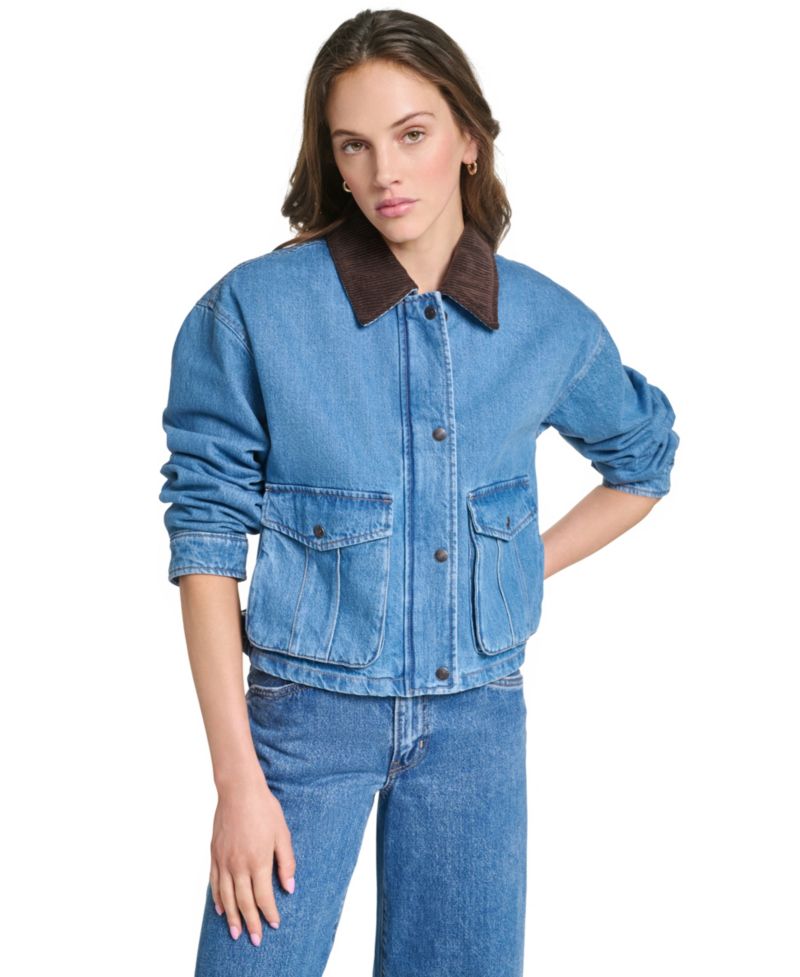 Women's Cropped Cotton Corduroy-Collar Barn Jacket