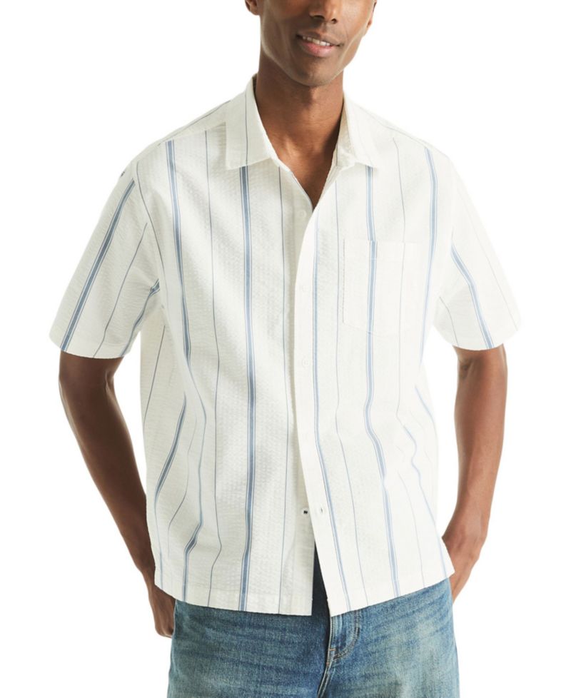 Men's Striped Dobby Short-Sleeve Collared Shirt