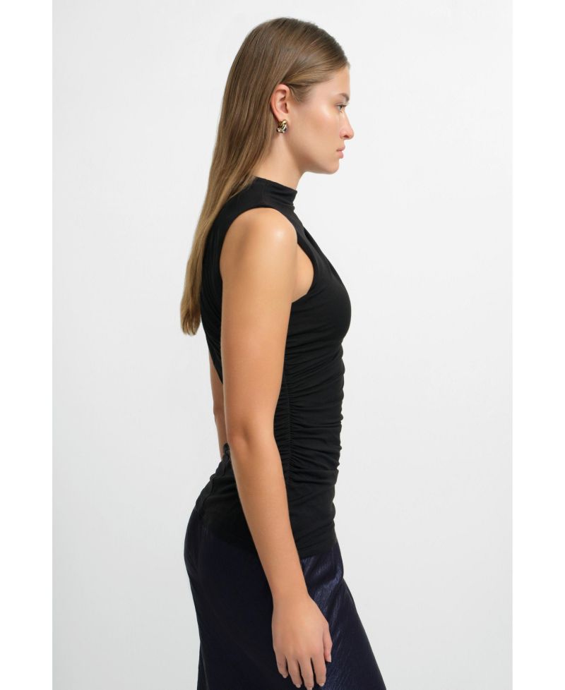 Women's Amila Draped Funnel-Neck Side-Ruched Jersey Top