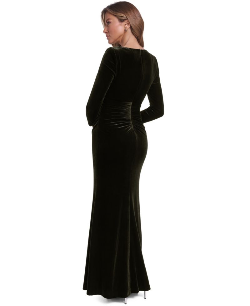 Women's Long-Sleeve Asymmetrical Neckline Velvet Gown