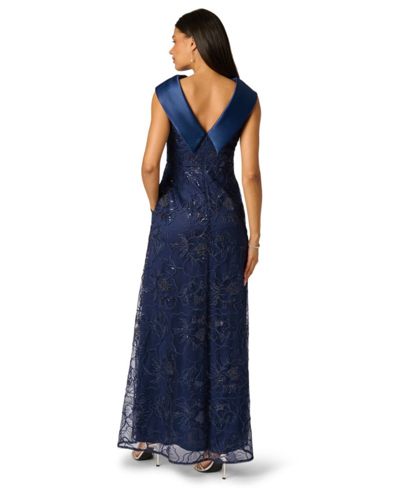 Women's Embroidered Boat Neck Gown