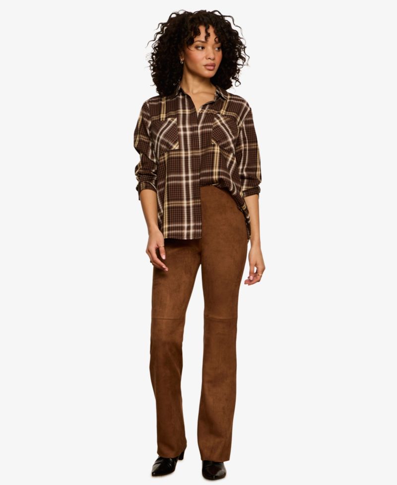 Women's Long-Sleeve Plaid Button-Up Shirt