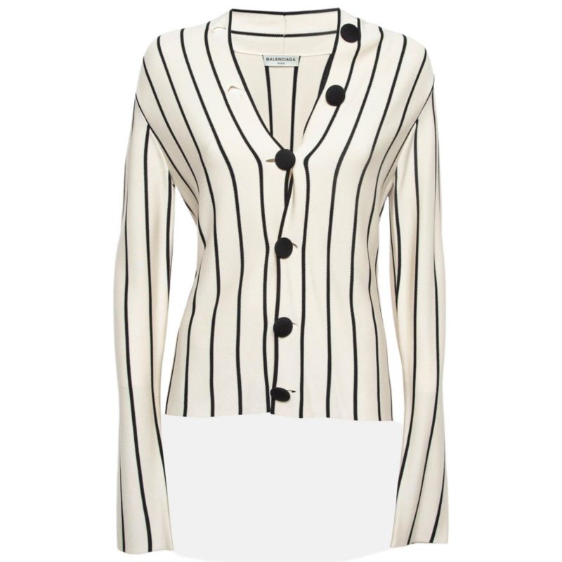 Women's Cream Striped Silk Knit Cardigan