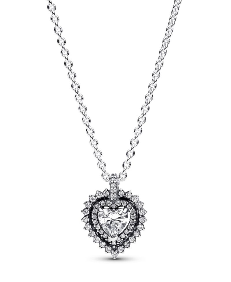 Sterling Silver with Clear Cubic Zirconia Heart Collier Necklace