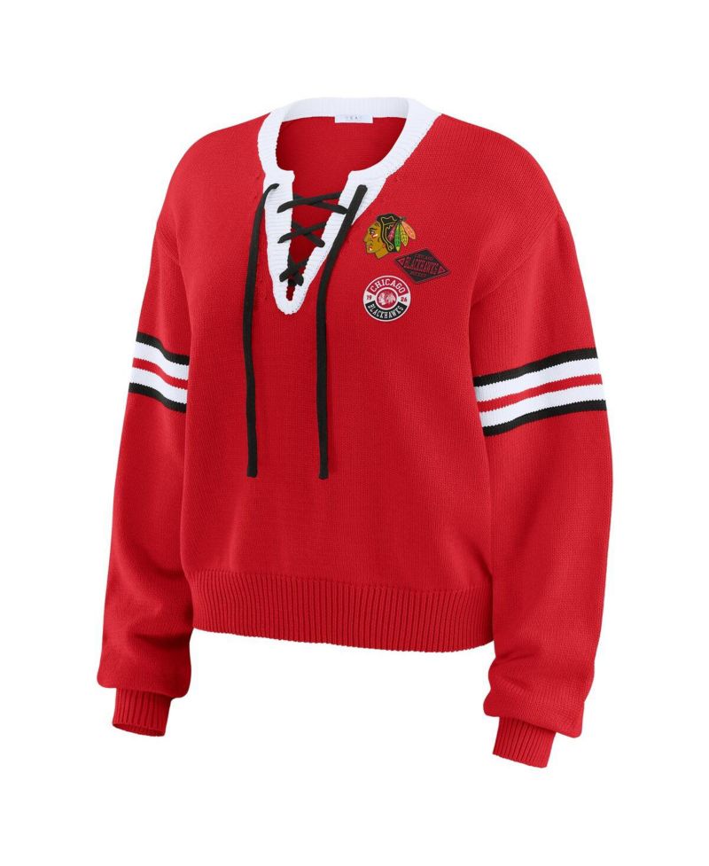 Women's Red Chicago Blackhawks Cropped Lace-Up Sweater