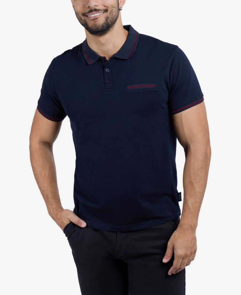 CULTURA Men's Short Sleeves Cotton Polo With Jaquard Rib And Chest Rib Pocket