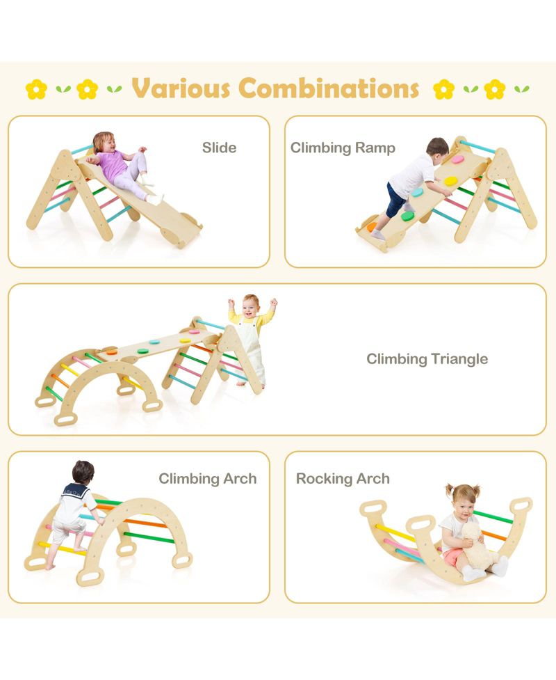 5-in-1 Wooden Triangle, Arch, and Ramp, 3-Piece Climbing Set