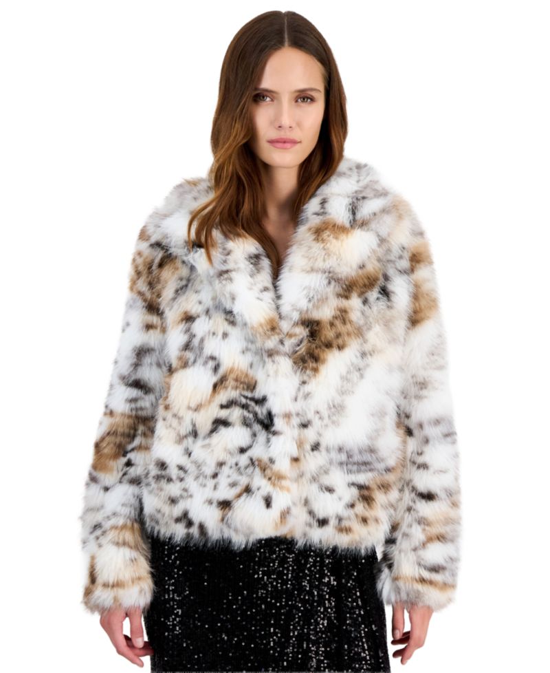 Petite Cropped Faux Fur Notched Collar Jacket