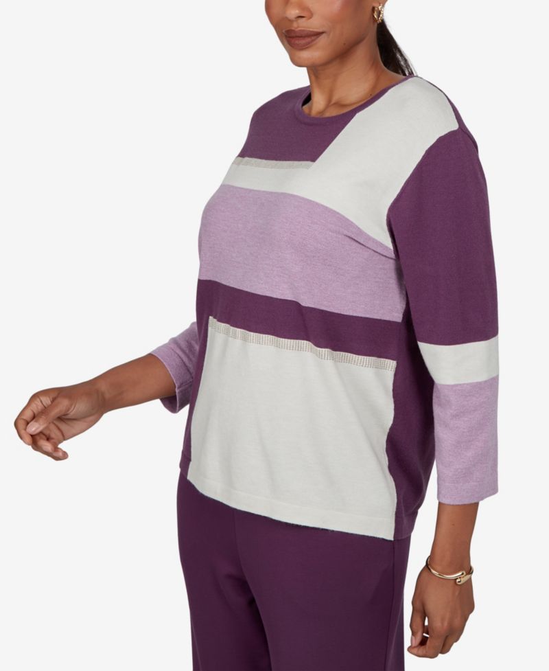 Petite Colorblock 3/4-Sleeve Crew Neck Pullover Sweater