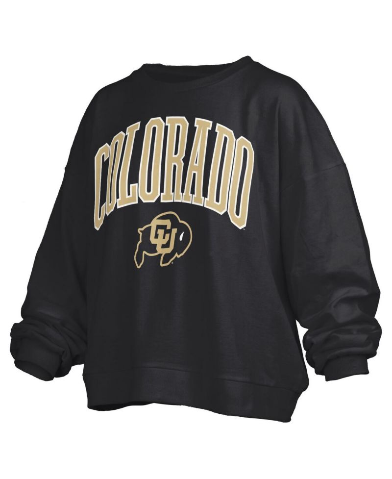 Women's Black Colorado Buffaloes Janise Arch Over Logo Waist Length Oversized Pullover Sweatshirt