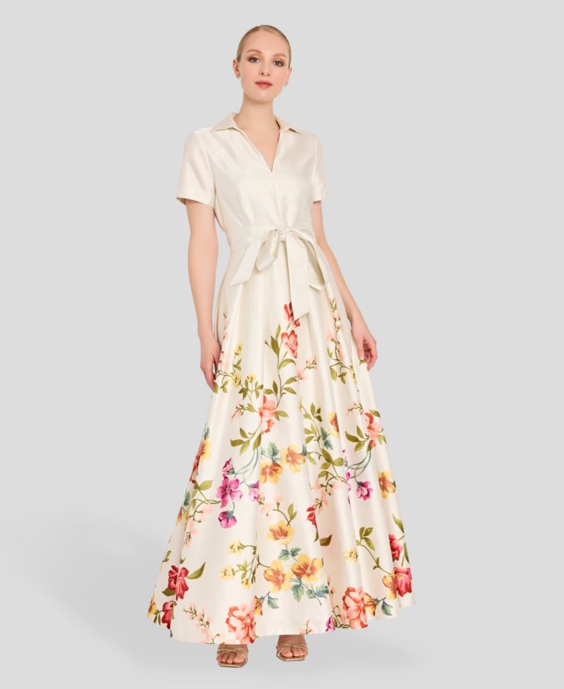 Women's V-Neck Short-Sleeve Printed Gown