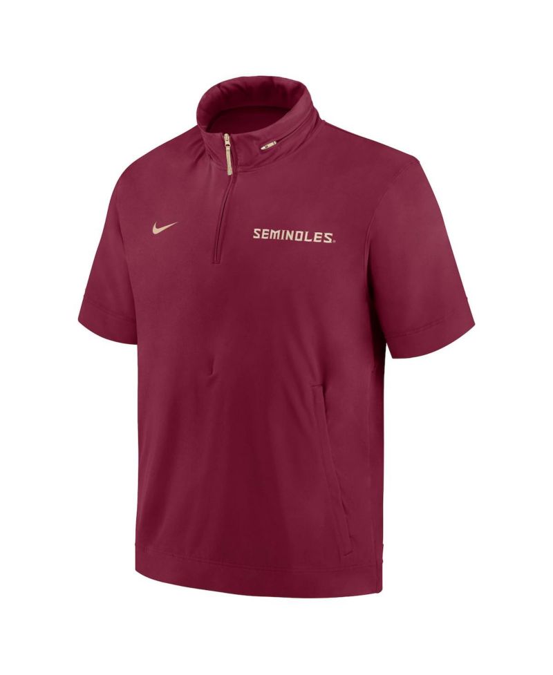 Men's Garnet Florida State Seminoles 2024 Sideline Coach Short Sleeve Half-Zip Hoodie Jacket