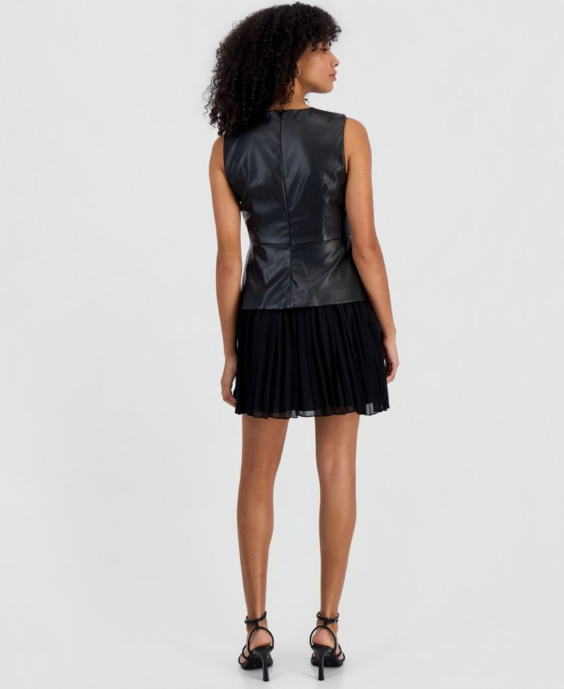 Women's Mini Pleated Crewneck Dress