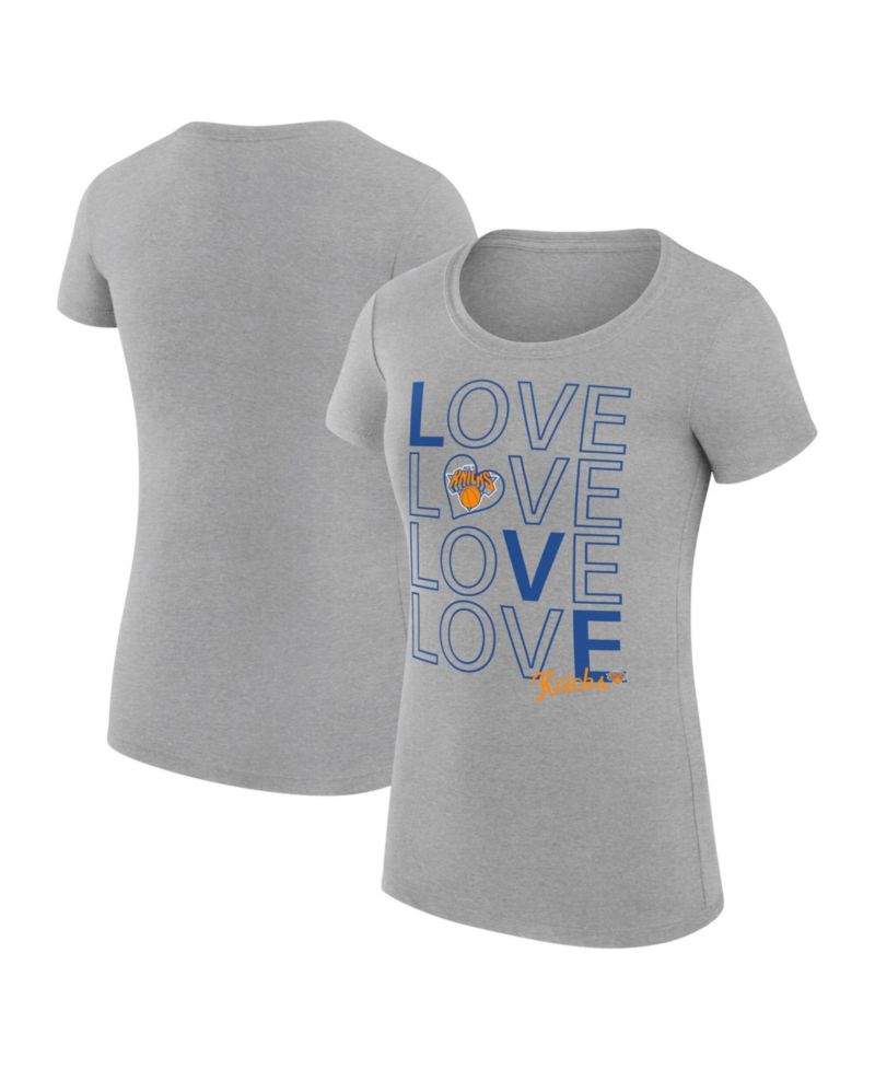 Women's Heather Gray New York Knicks Super-Slim Fit Lightweight Basketball Love T-Shirt
